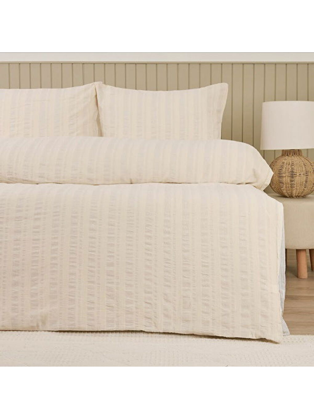 Ekru Soft Raye Çift Kişilik Nevresim Takımı - Krem-1