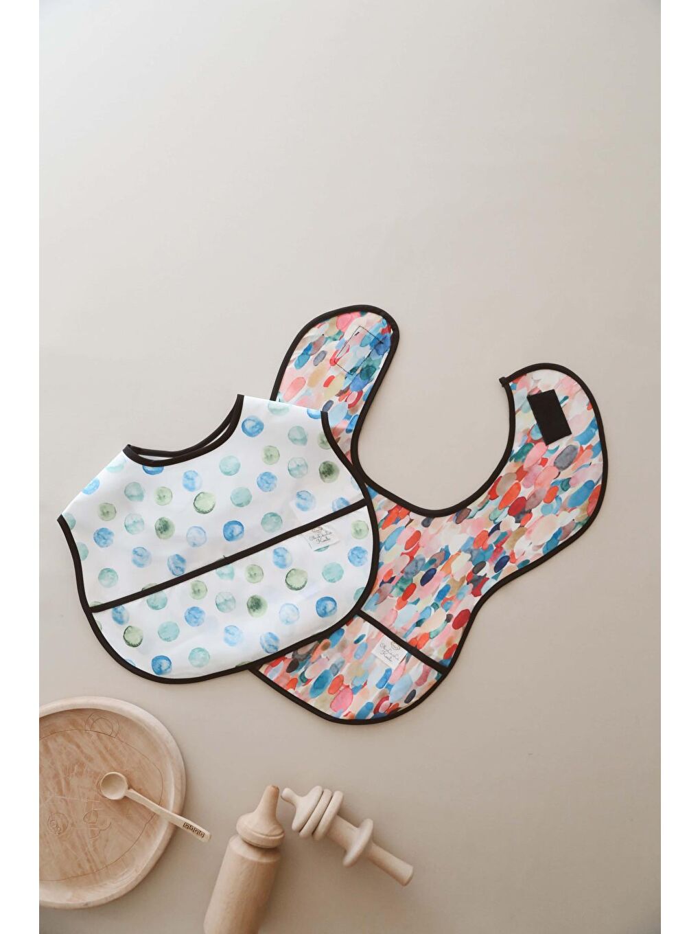 Mavi Top ve Renkli 2li Sıvı Geçirmez Mama Önlüğü 6-36 AY-6