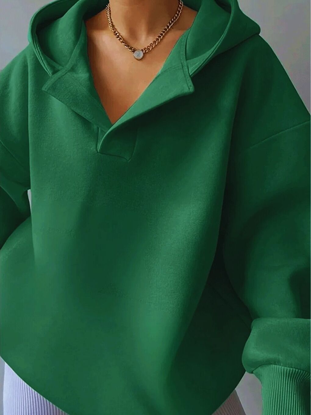 Kadın Yeşil Relax Yaka Detay Oversize Kapüşonlu Sweatshirt