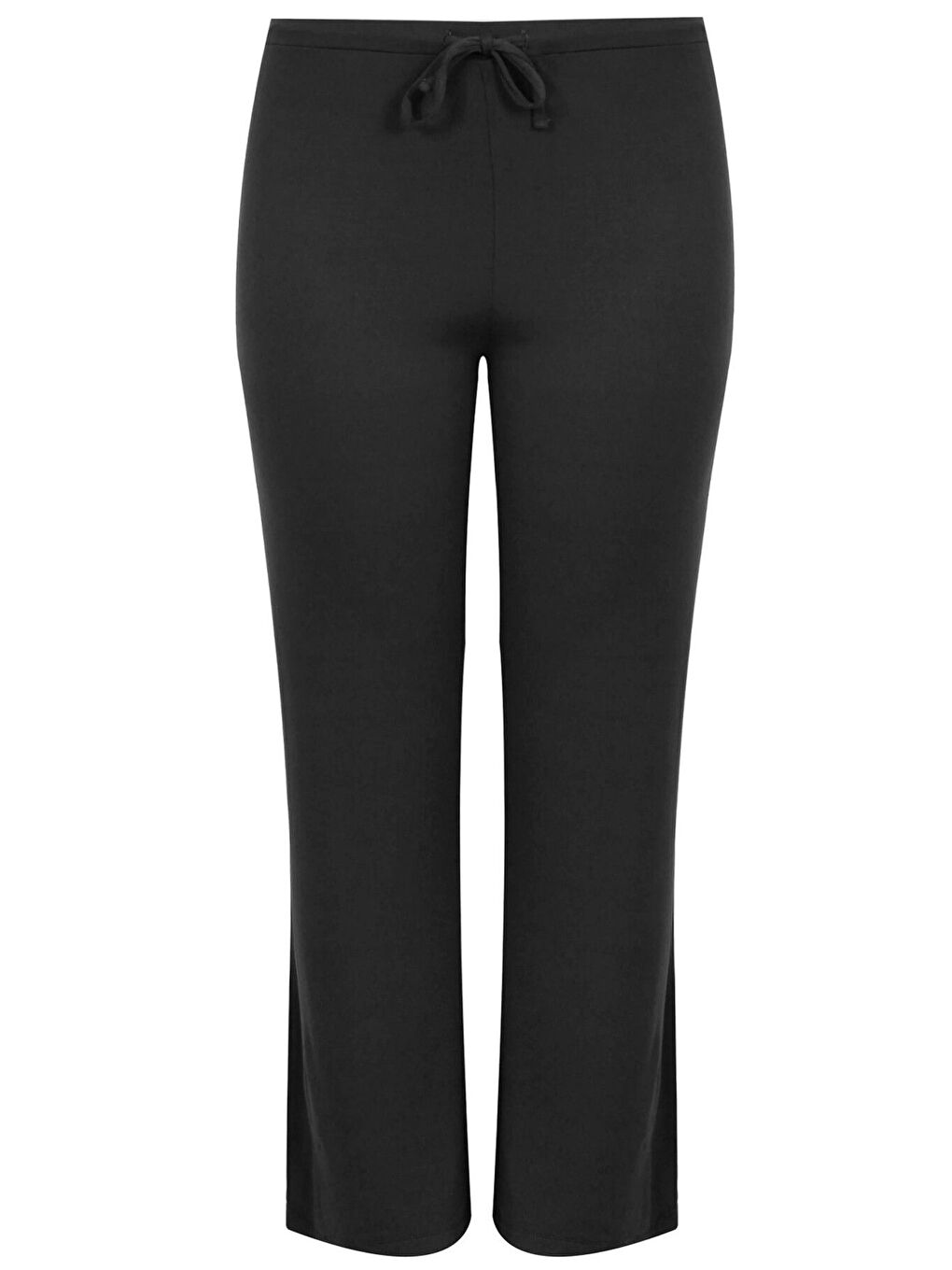 Siyah Büyük Beden Beli Lastikli ve Bağcıklı Cepsiz Paçası Geniş Pantolon 037392-5