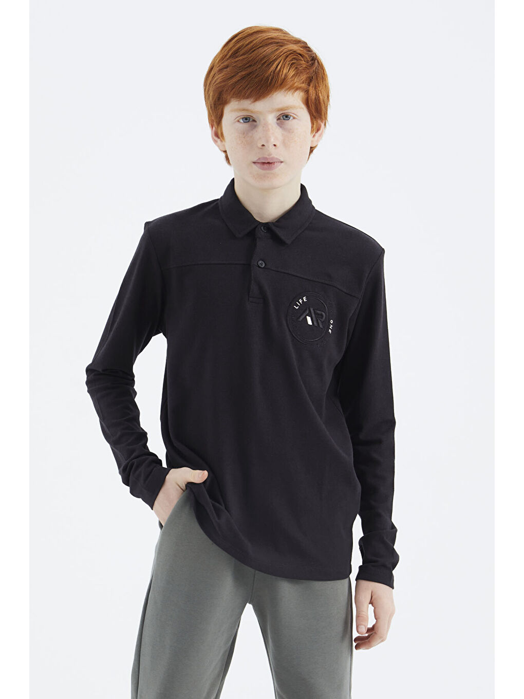 Siyah Polo Yaka Erkek Çocuk Tişört - 11172-2