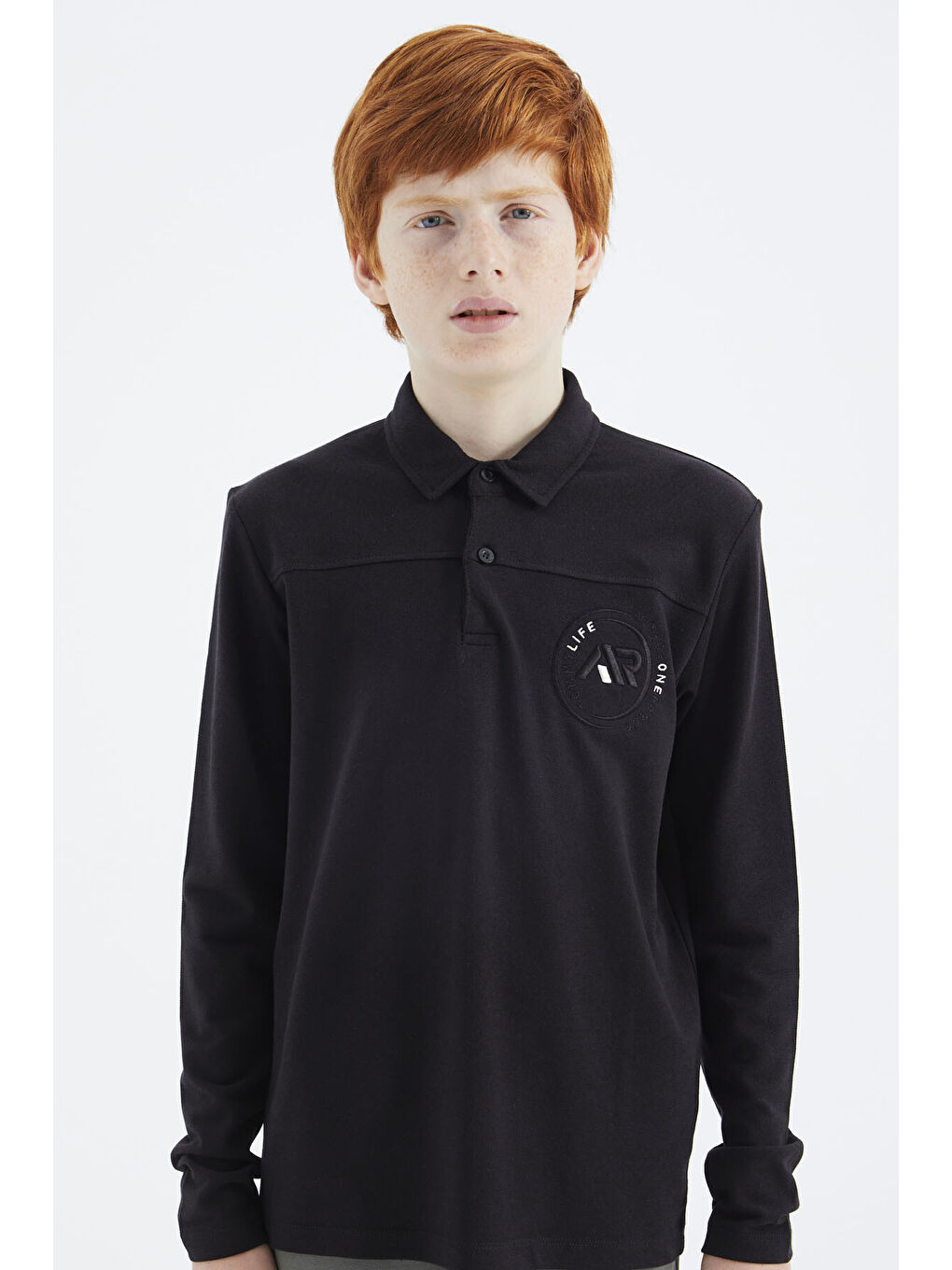 Siyah Polo Yaka Erkek Çocuk Tişört - 11172-4