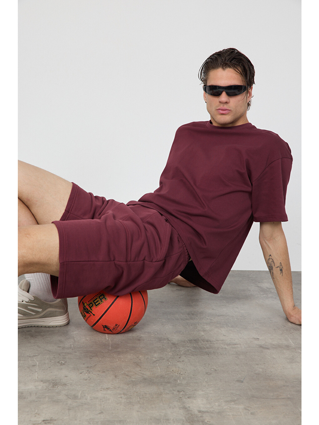Bordo Oversize Şort-4