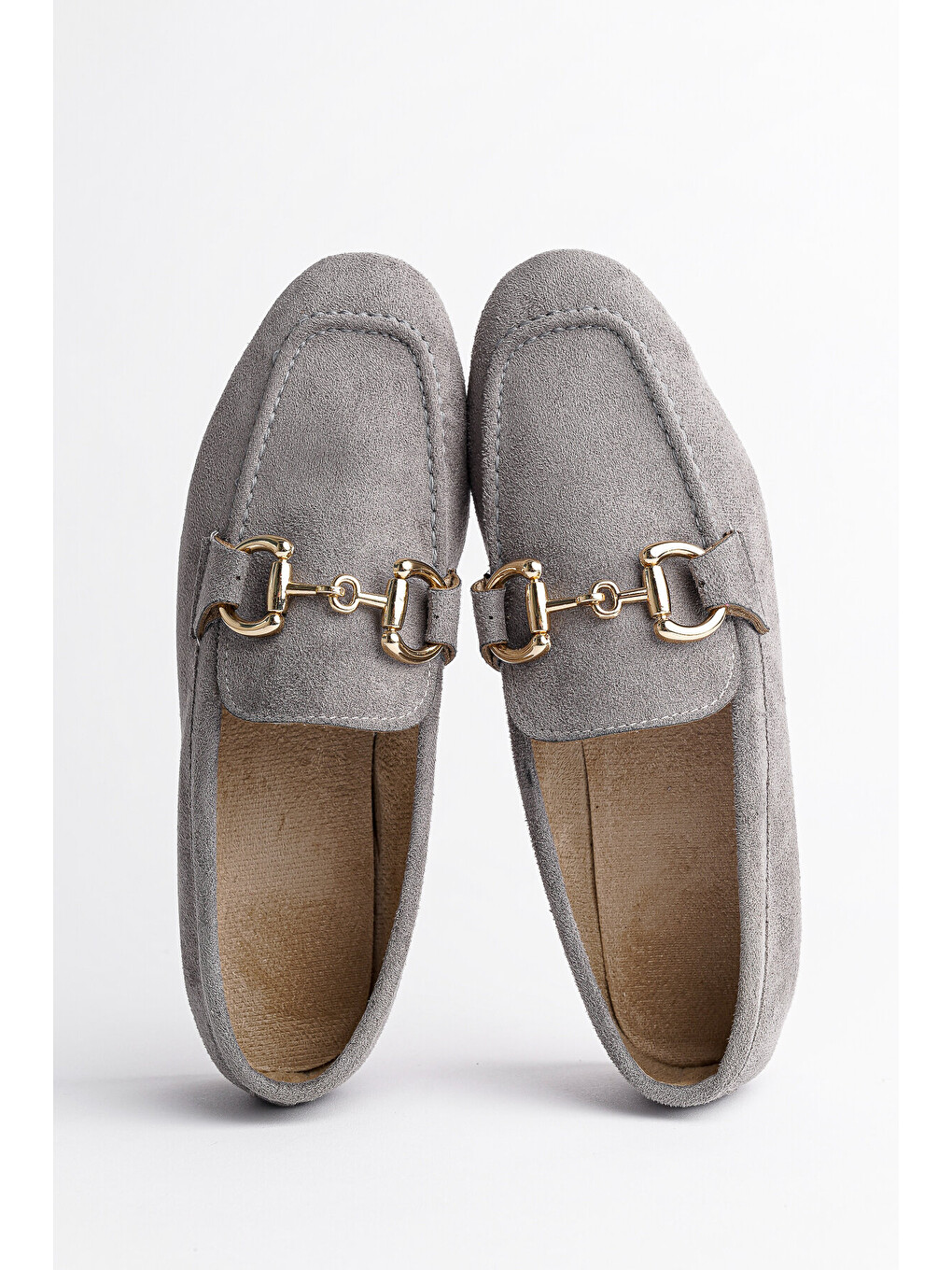 Gri Mona Metal Tokalı Deri Kadın Loafer Günlük Ayakkabı-5