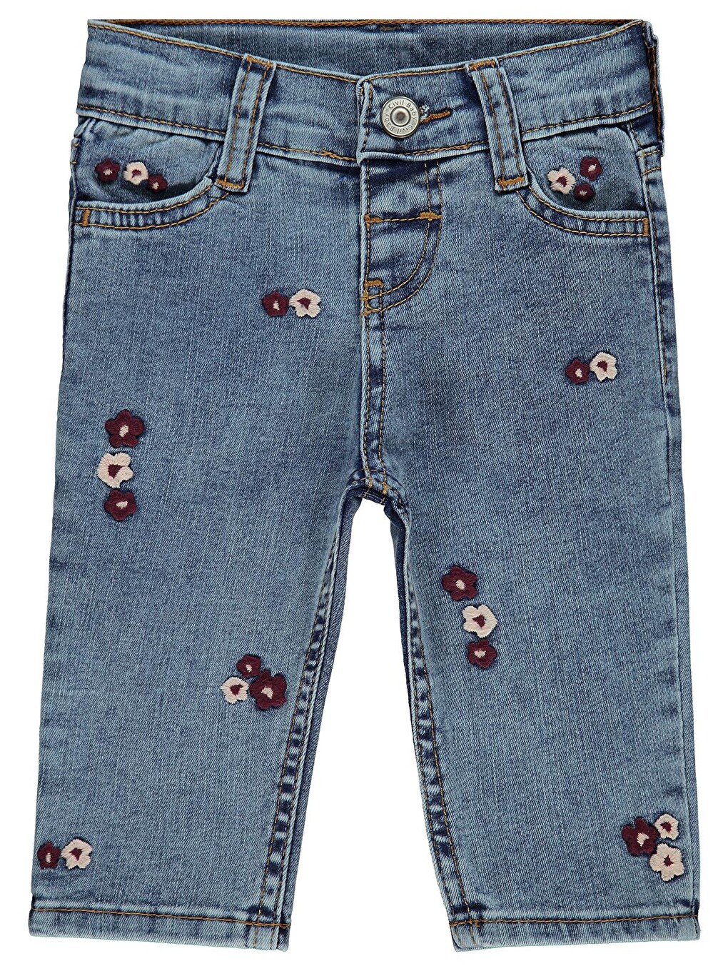 Baby Çiçek Nakışlı Straight 6-18 Ay Pantolon - Mavi