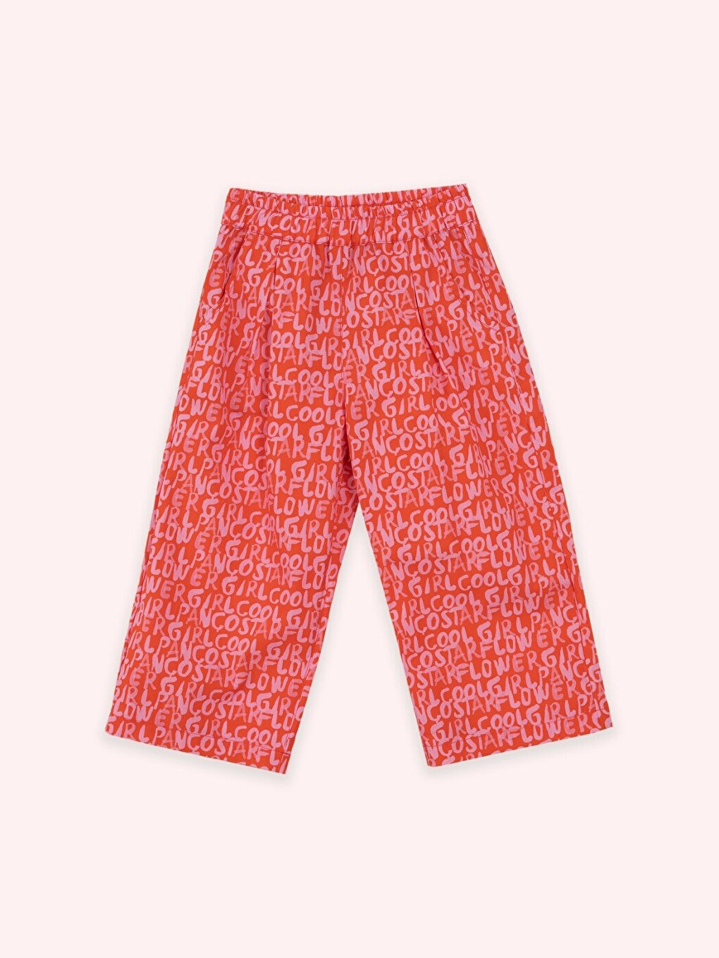 Kırmızı Kız Bebek Beli Lastikli Yazı Baskılı Nar Pantolon-4