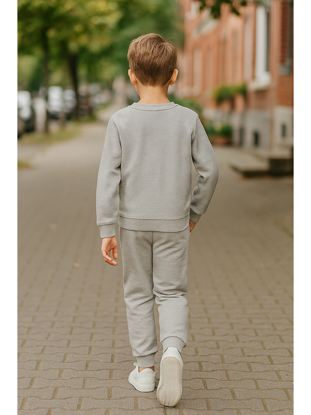 İnce Çizgili Sweatshirt Jogger Gri Alt Üst Takım-1