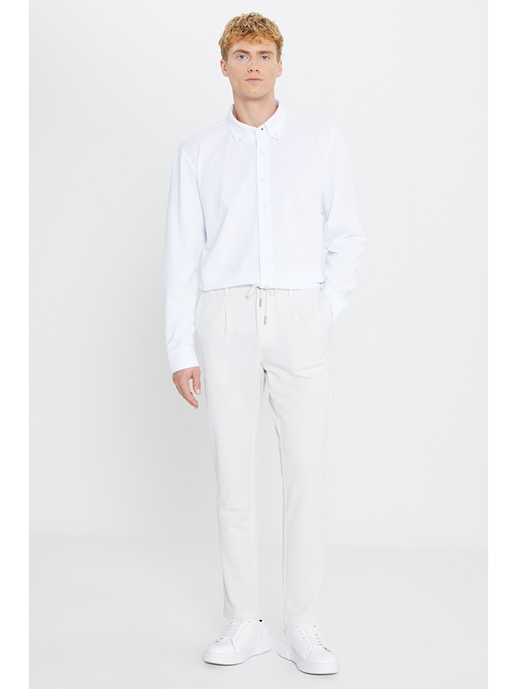 Bej Erkek Taş 360 Her Yöne Esneyen Slim Fit Dar Kesim Beli Bağlamalı Armürlü Casual Pantolon-2