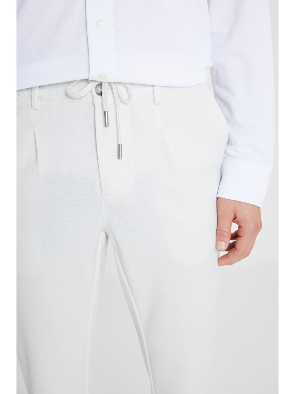Bej Erkek Taş 360 Her Yöne Esneyen Slim Fit Dar Kesim Beli Bağlamalı Armürlü Casual Pantolon-3