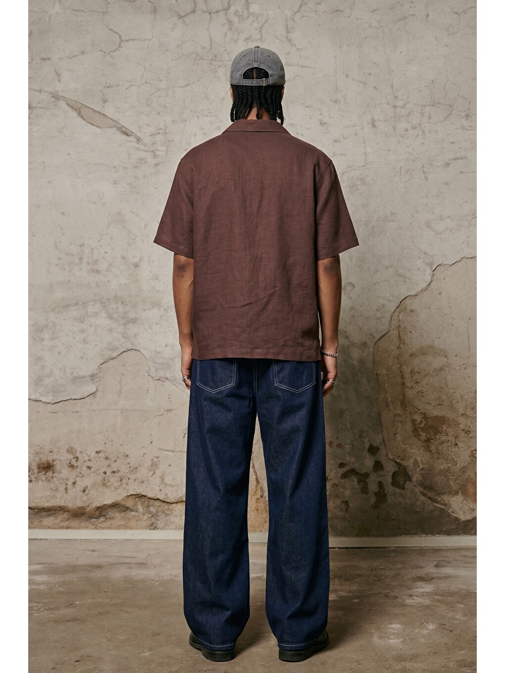 Erkek Relaxed Fit Kısa Kollu Cepli Lyocell Gömlek Bordo-3