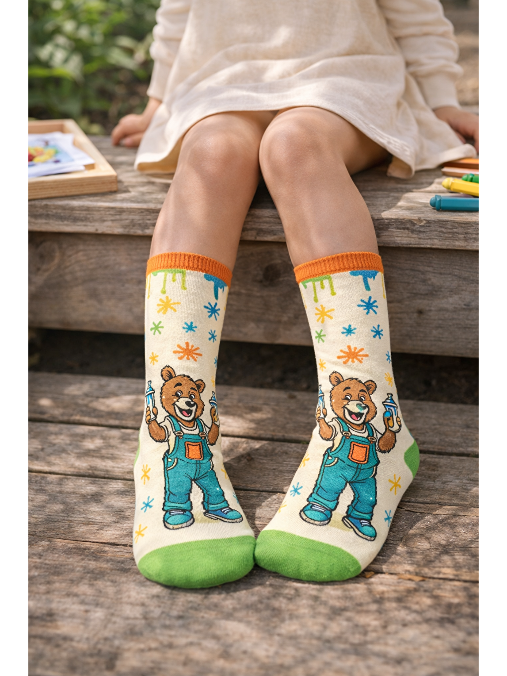 Karışık Çocuk Ayıcıklı Dizaltı Çorap