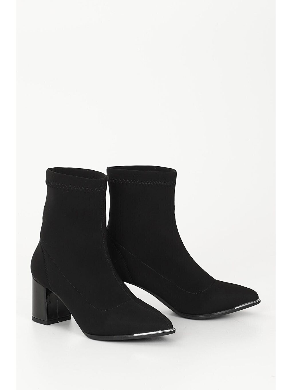 Siyah SİYAH  Sivri Burun Topuklu Streç Kadın Bot 35890