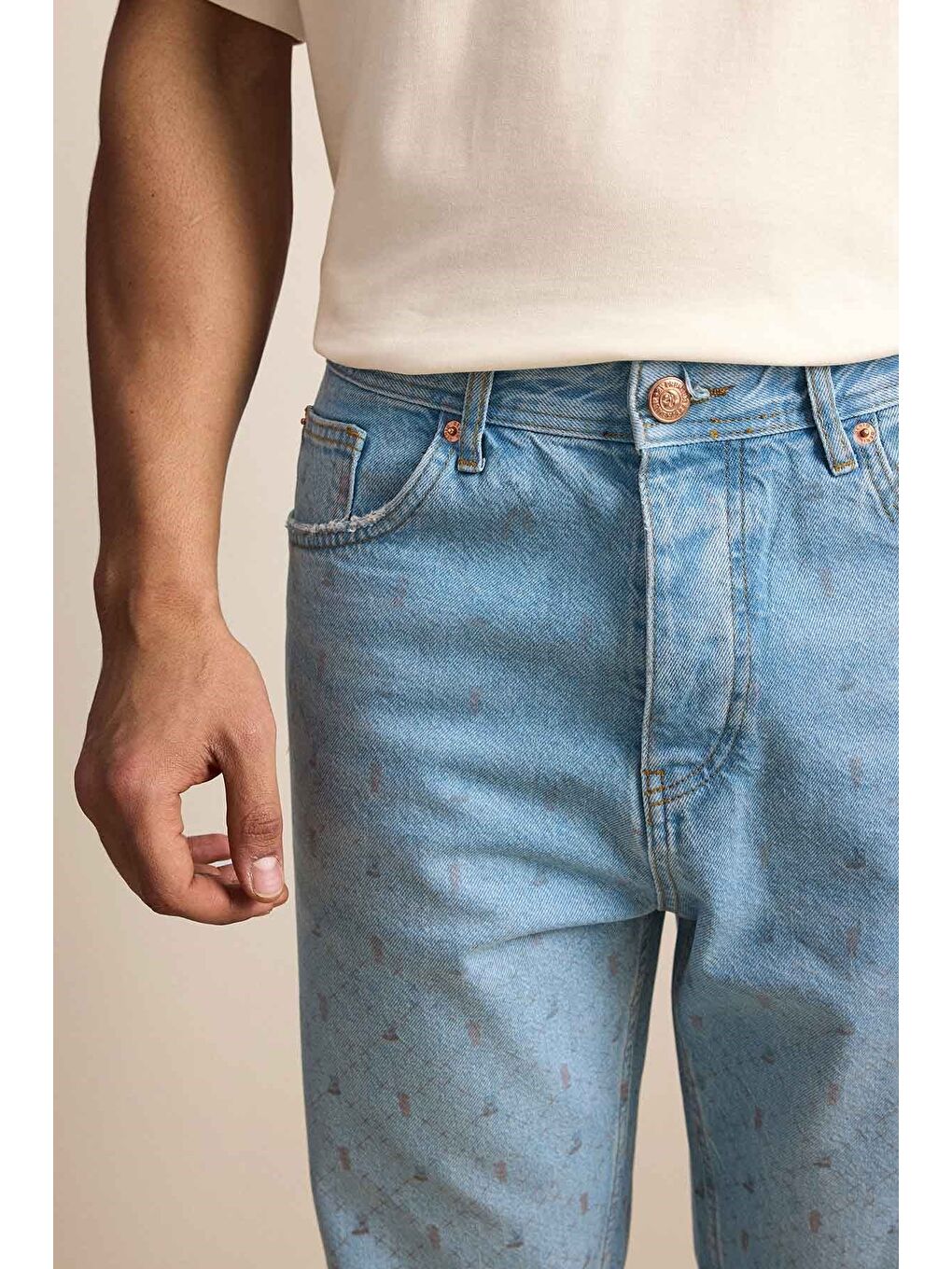 Erkek Baggy Vintage Efektli Jean Pantolon Mavi-3