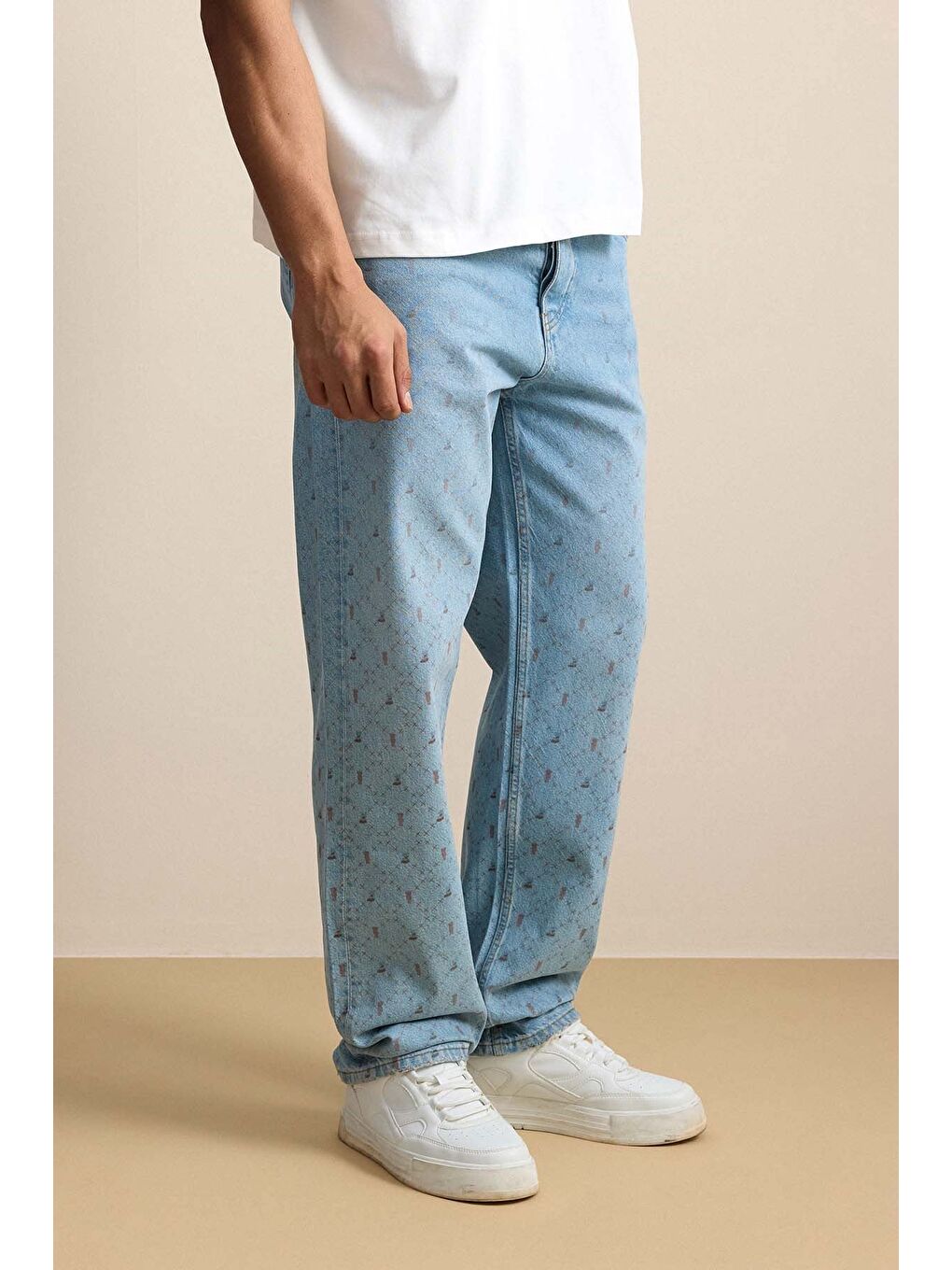 Erkek Baggy Vintage Efektli Jean Pantolon Mavi-4