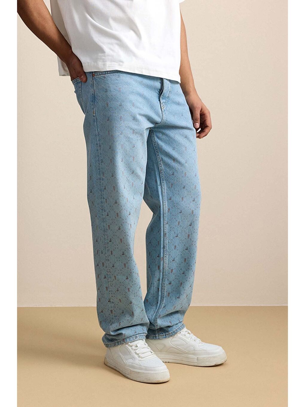 Erkek Baggy Vintage Efektli Jean Pantolon Mavi-5