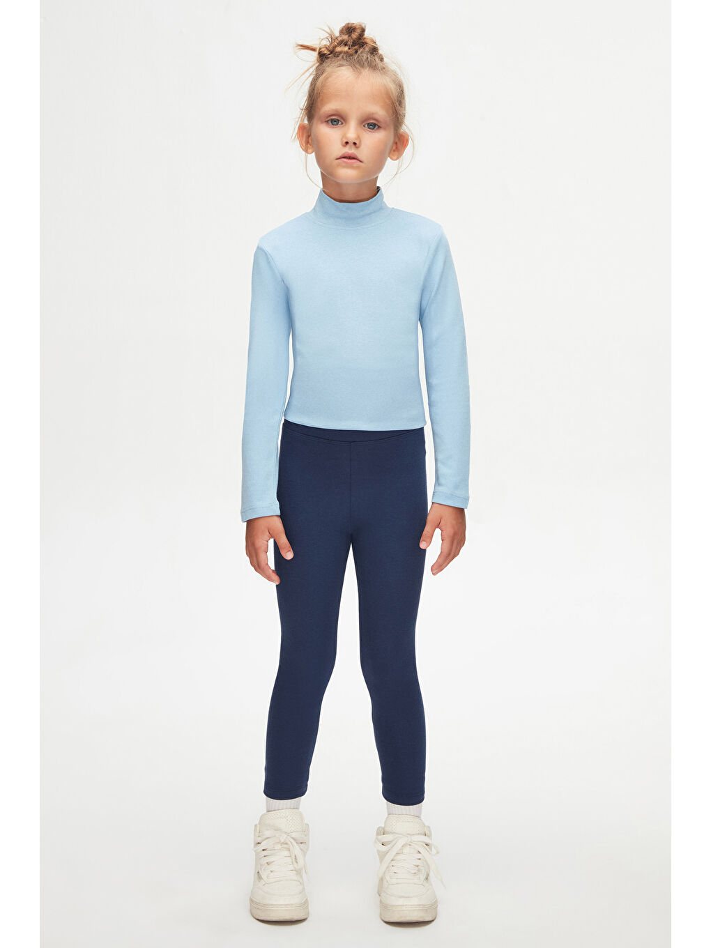Açık Lacivert Kız Çocuk Kışlık Tam Boy Düz Basıc Tayt