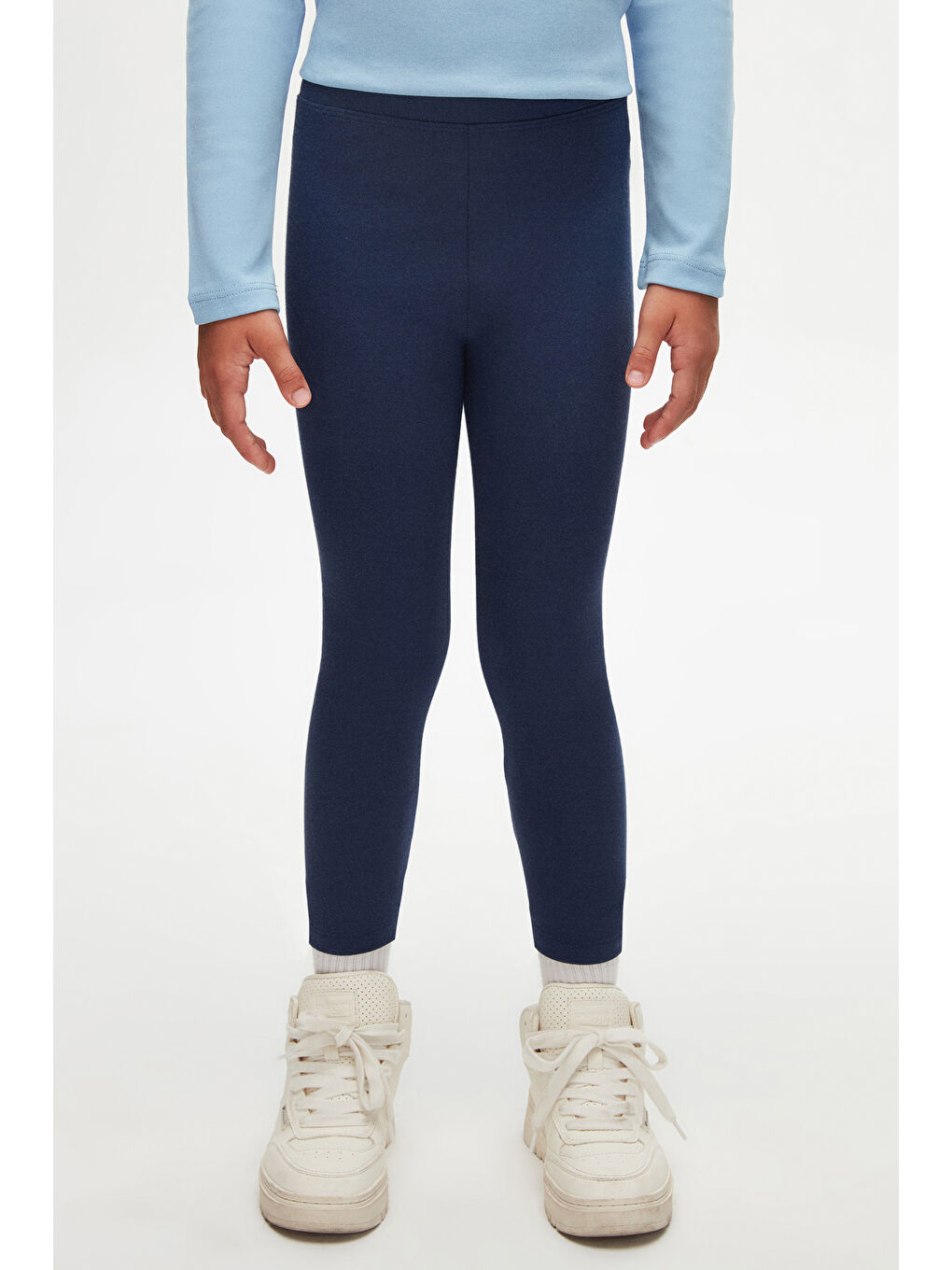 Açık Lacivert Kız Çocuk Kışlık Tam Boy Düz Basıc Tayt-1