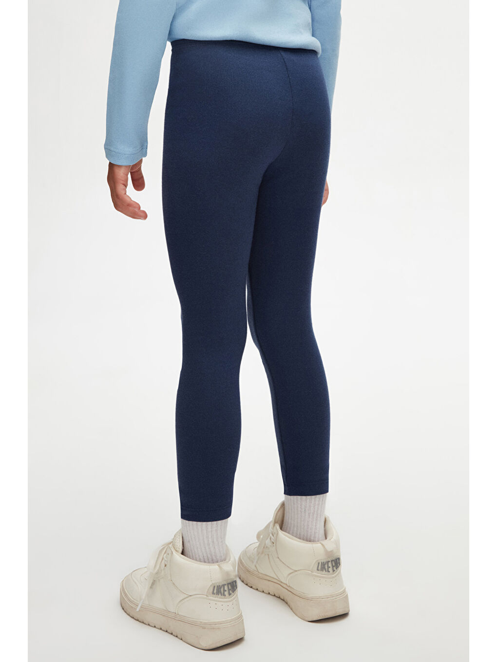 Açık Lacivert Kız Çocuk Kışlık Tam Boy Düz Basıc Tayt-3