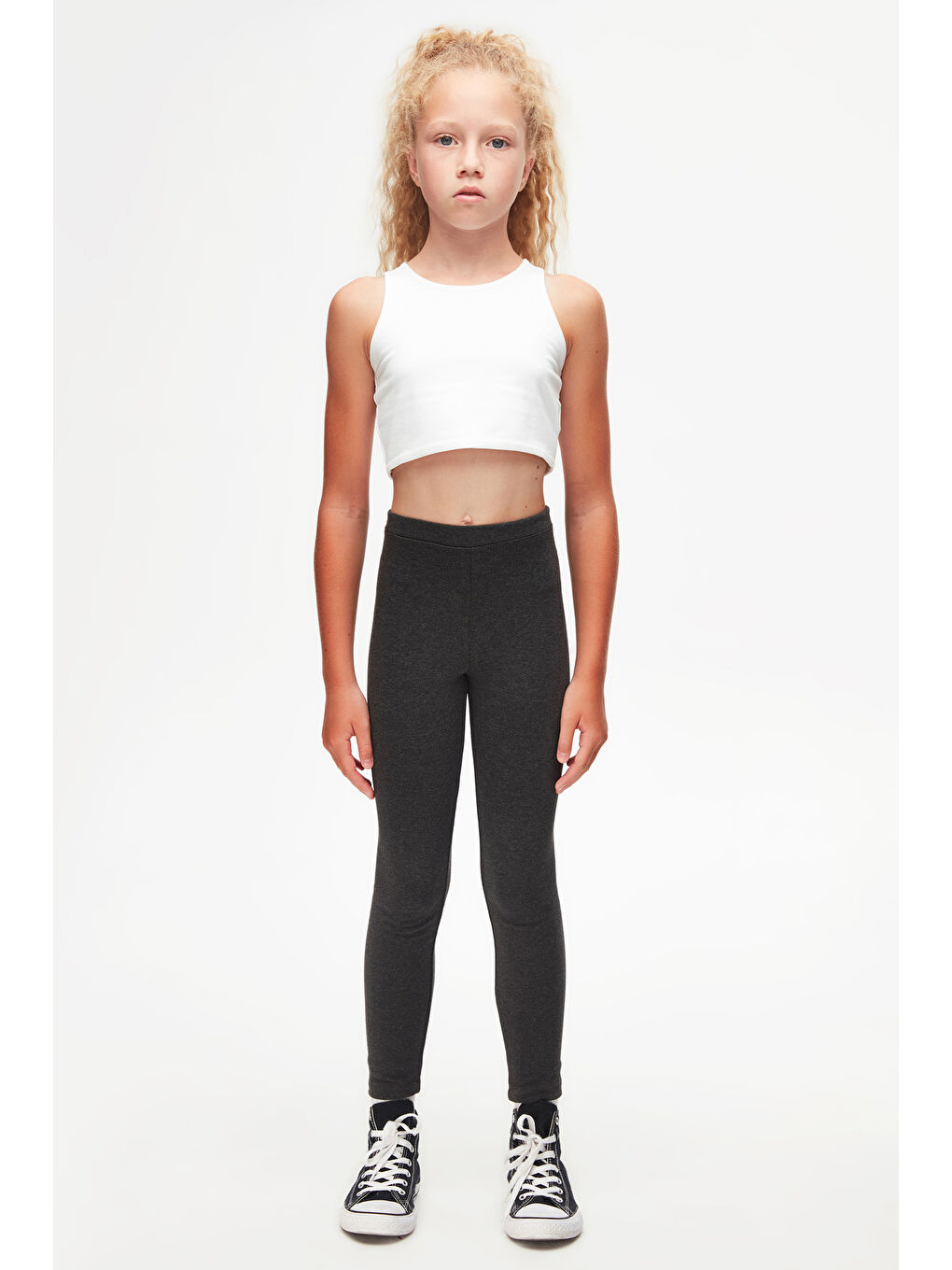 Antrasit Kız Çocuk Kışlık Tam Boy Düz Basıc Tayt