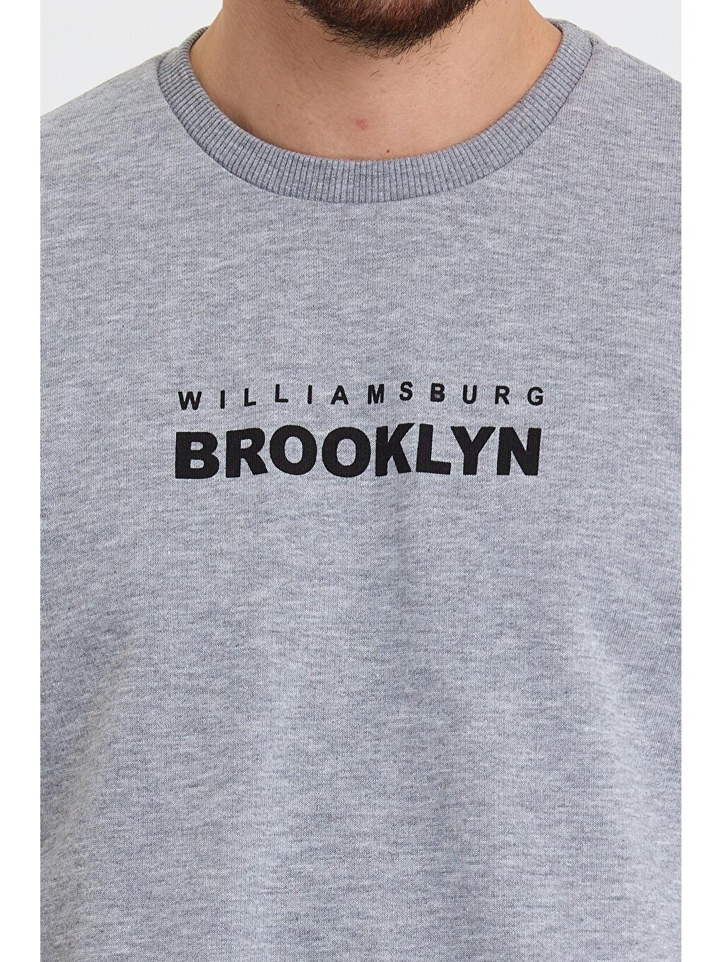 Süperlife Açık Gri Erkek Bisiklet Yaka Rahat Kalıp 3 iplik Kalın Brooklyn Baskılı Sweatshirt SPR24sw29 - 3