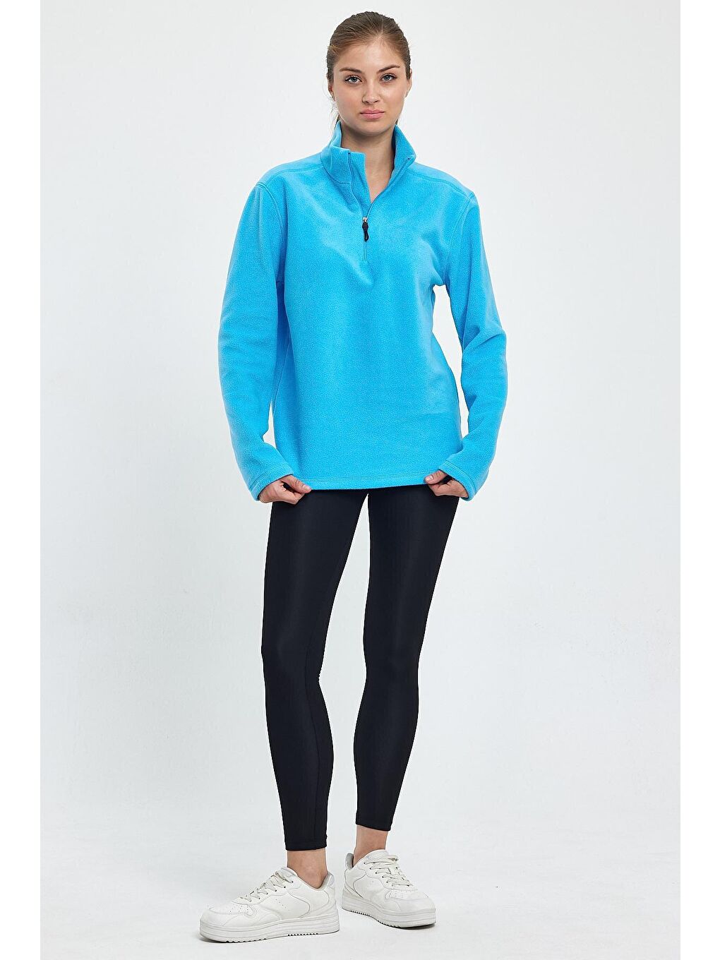 Turkuaz Kadın Rahat Kalıp Softech Polar Yarım Fermuarlı Sweatshırt spr24pwk20-4