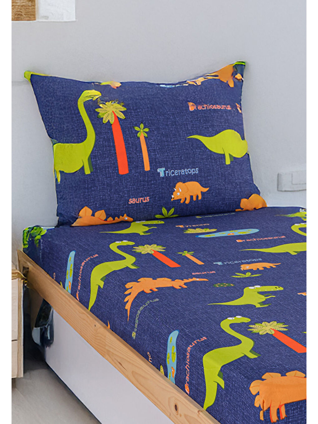 Pes Lastikli Çarşaf Seti Tek Kişilik Dinolar Lacivert-2