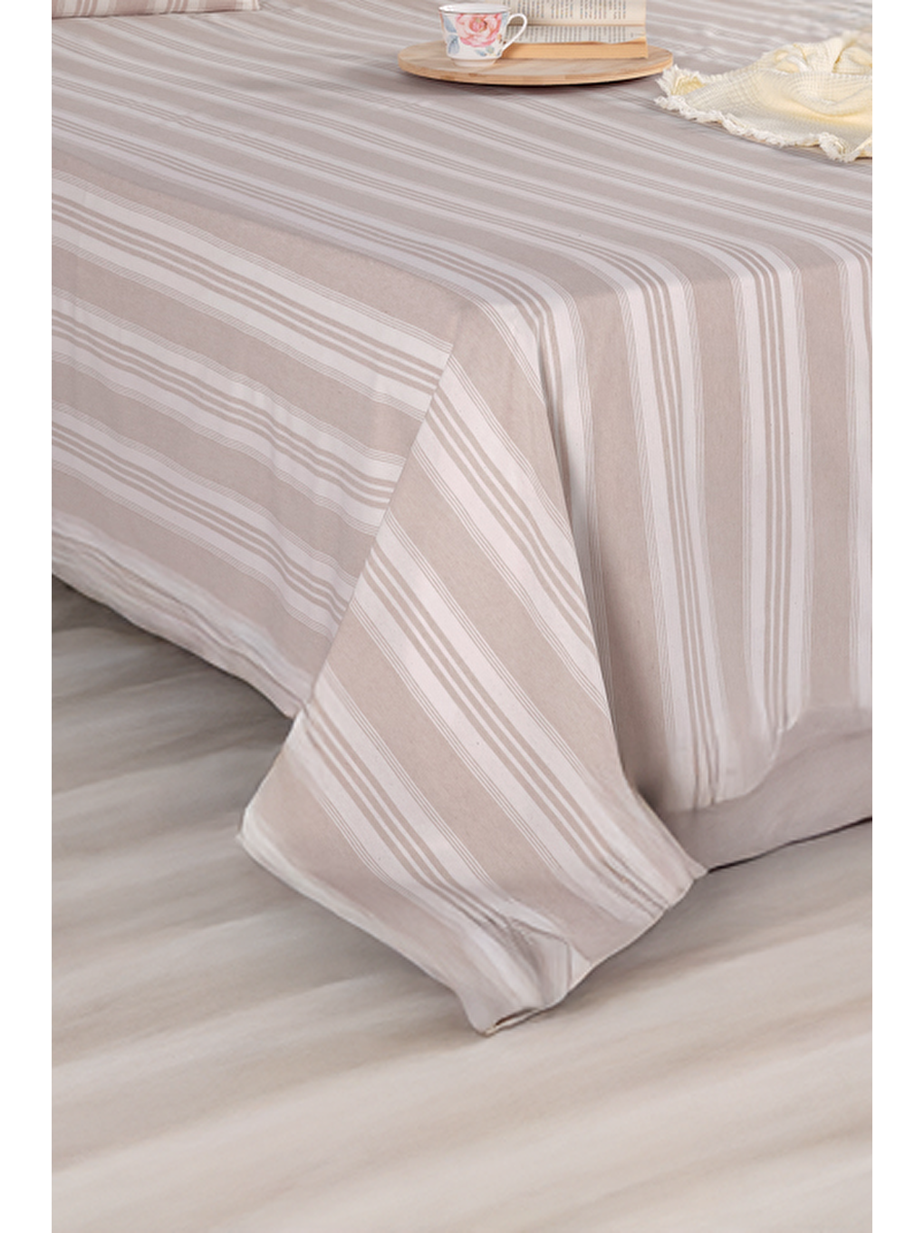 Sport Çizgili Çarşaf + Yastık Kılıfı Seti Çift Kişilik Soft Line Bej-2