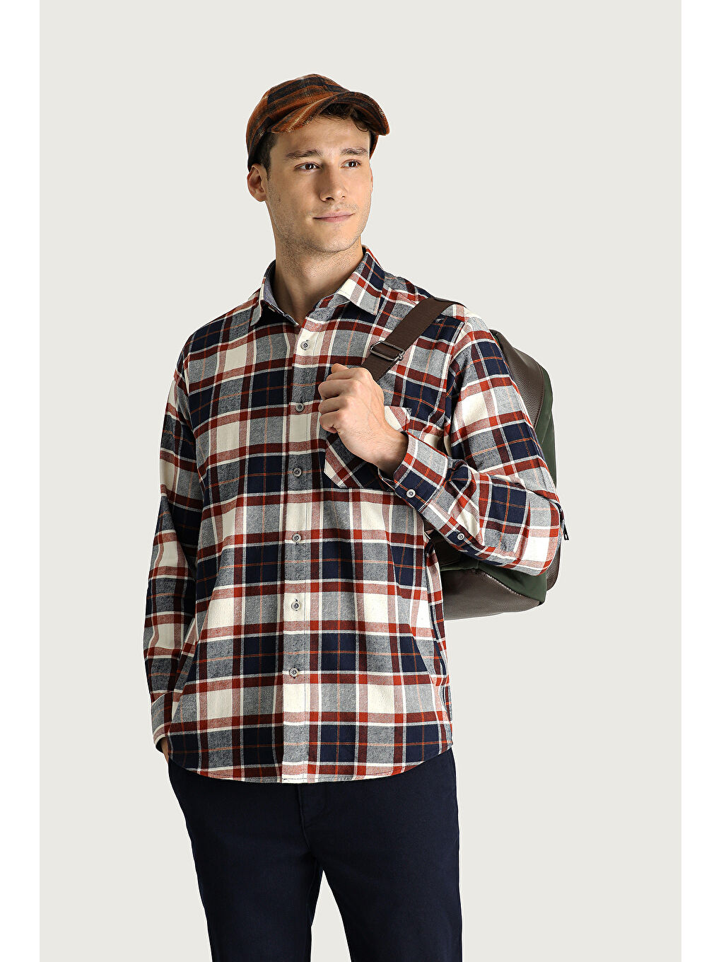 Kahverengi Uzun Kol Regular Fit Ekose Oduncu Spor Pamuklu %100 Pamuk Oduncu Gömlek