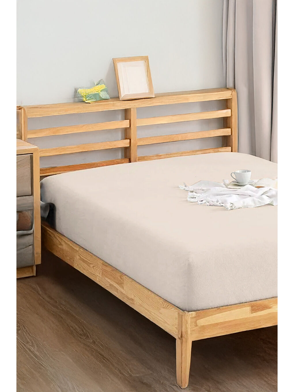 Ekru Penye Lastikli Çarşaf Pamuklu Jersey OrtaBoy Tek Kişilik 120x200cm Krem