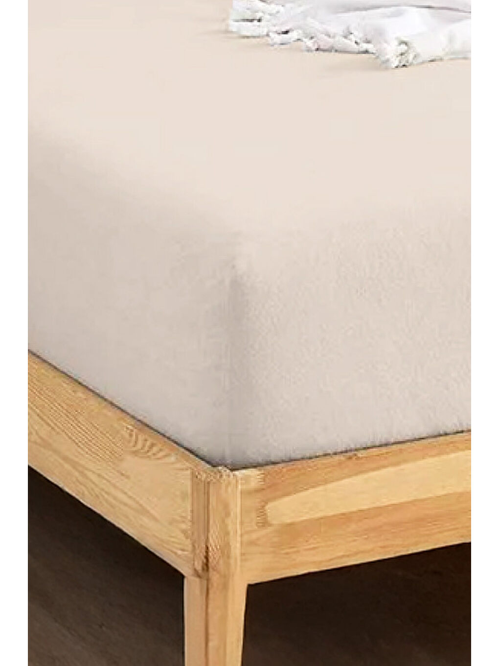 Ekru Penye Lastikli Çarşaf Pamuklu Jersey OrtaBoy Tek Kişilik 120x200cm Krem-1