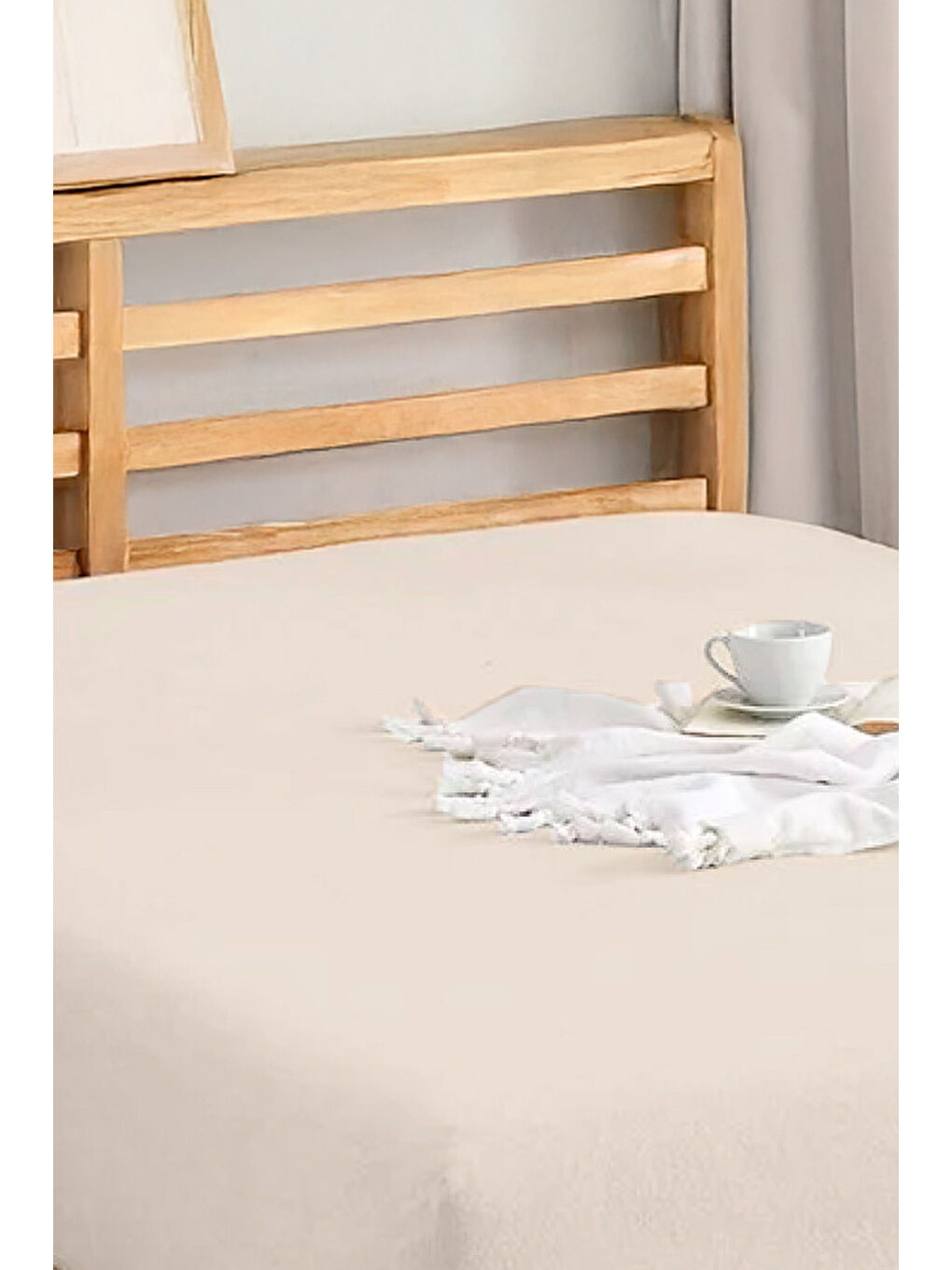 Ekru Penye Lastikli Çarşaf Pamuklu Jersey OrtaBoy Tek Kişilik 120x200cm Krem-2