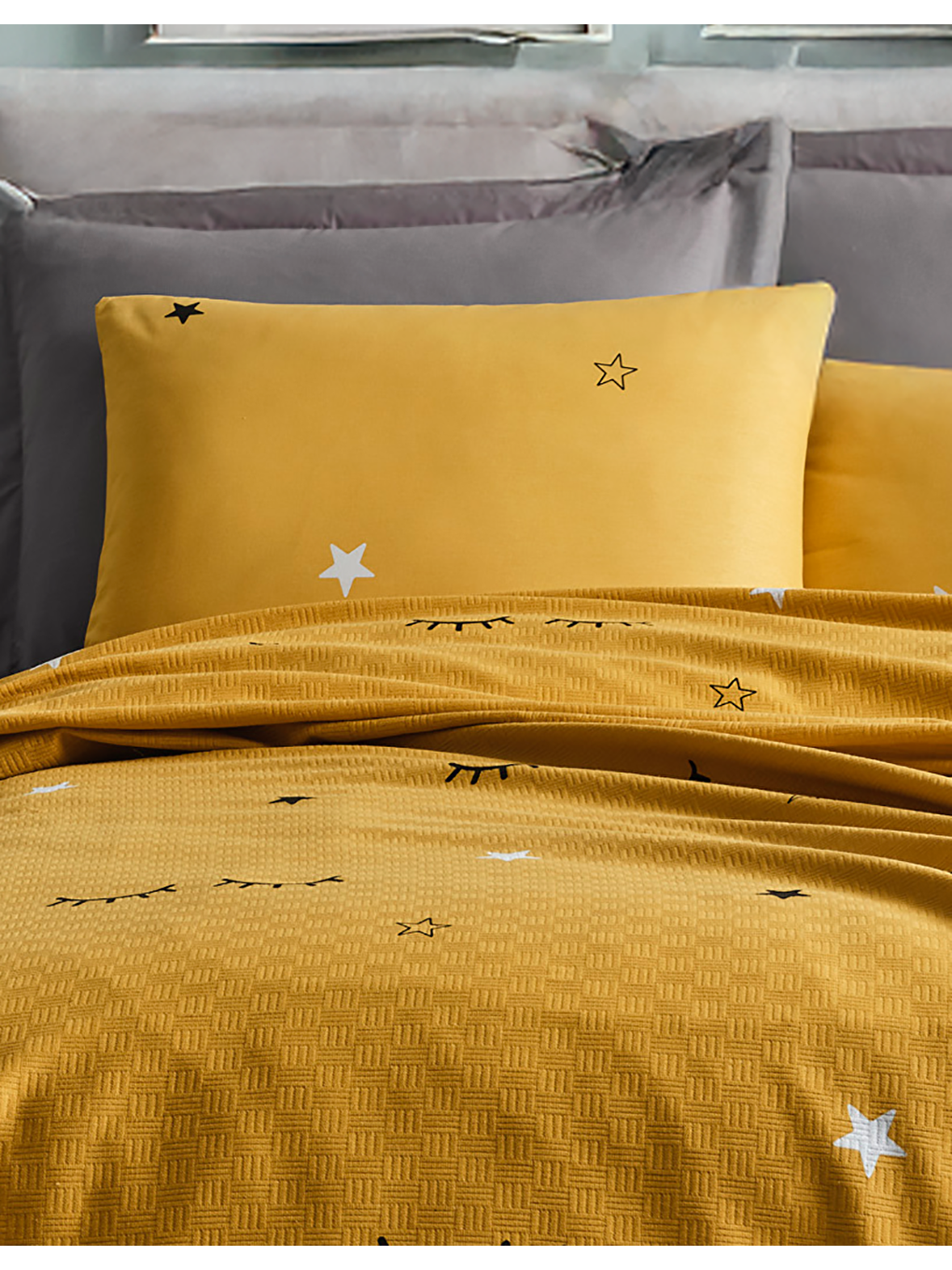 Doğal Pike Baskılı Mega King 260x230cm Dide Sarı-2