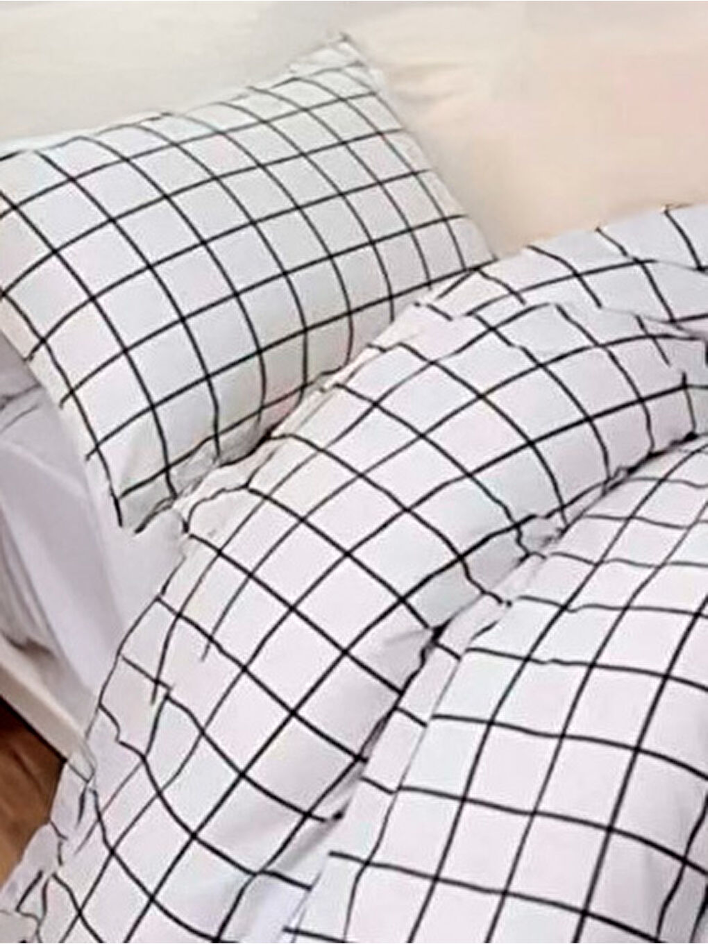 Kolay Ütülenir Nevresim Takımı Tek Kişilik Pled Kareli Siyah-2