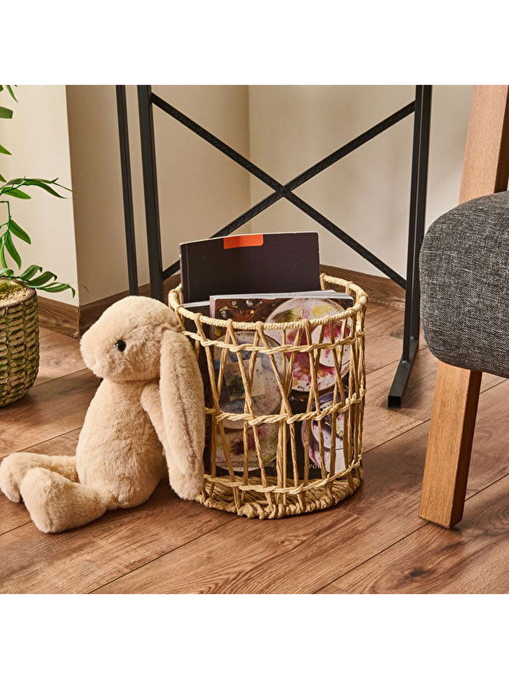 Granny Summer Büyük Silindir Dekoratif Sepet - Bej - 25x25 cm-2
