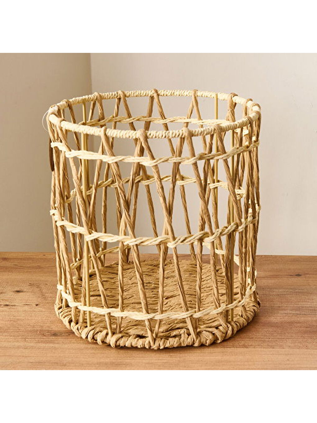 Granny Summer Büyük Silindir Dekoratif Sepet - Bej - 25x25 cm-3