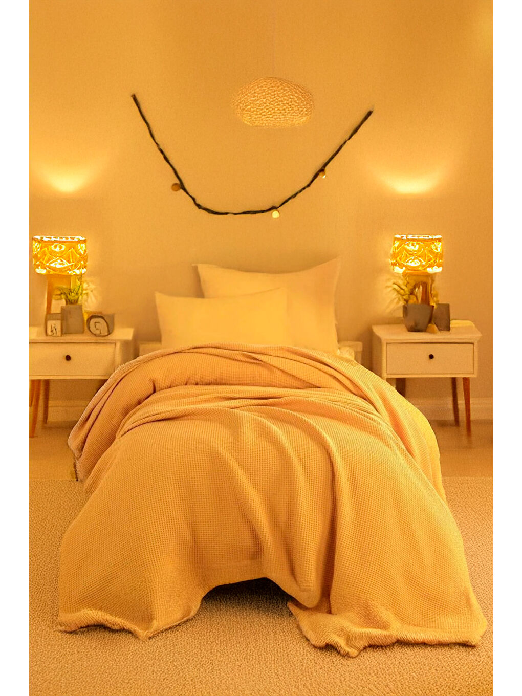 Sarı Ecocel Pike Örtü Tek Kişilik 160x230cm Karde Hardal