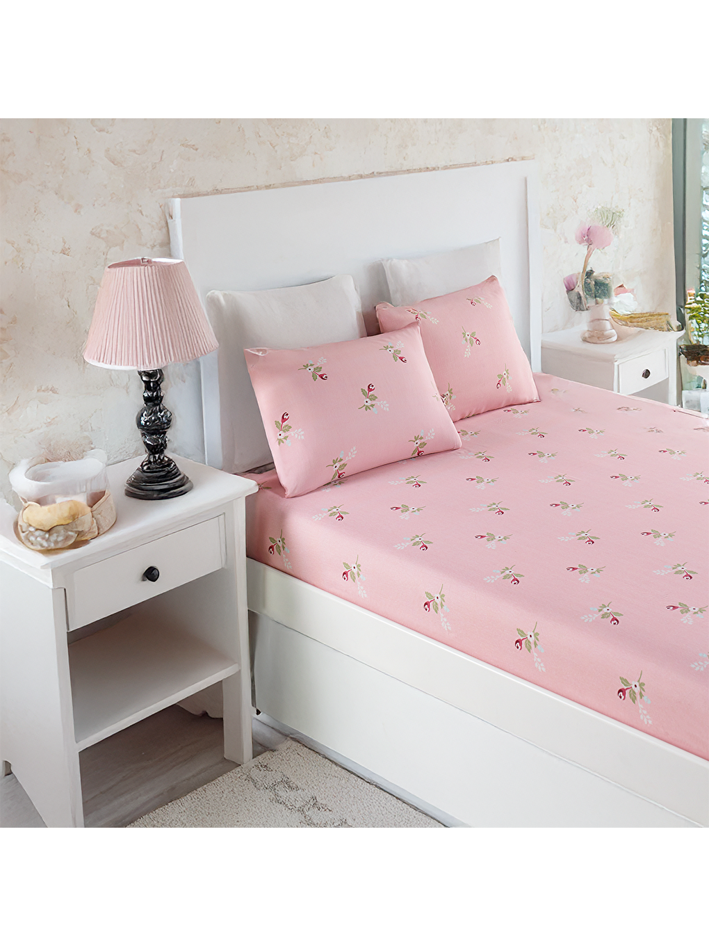 Pes Lastikli Çarşaf Seti Tek Kişilik Alanur Pembe