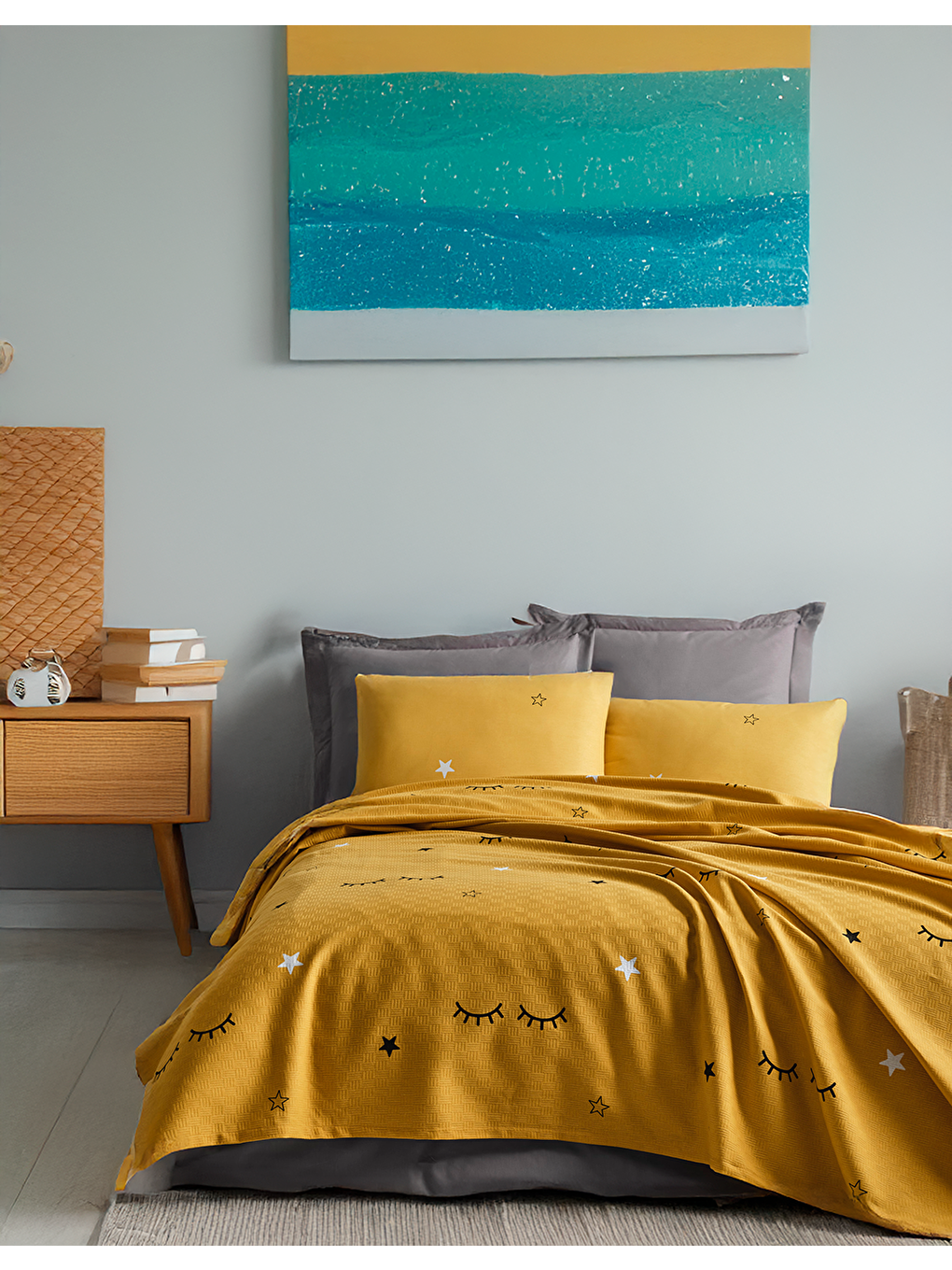 Doğal Pike Baskılı Battal 220x230cm Dide Sarı