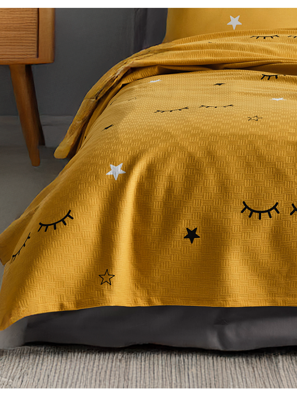 Doğal Pike Baskılı Battal 220x230cm Dide Sarı-1