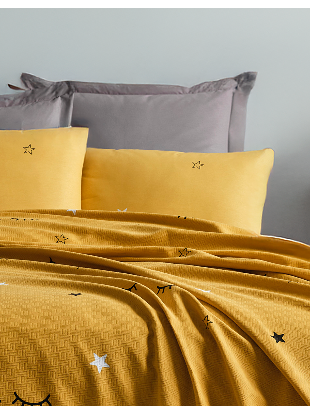 Doğal Pike Baskılı Battal 220x230cm Dide Sarı-2