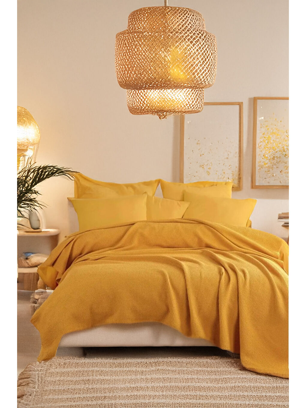 Sarı Ecocel Pike Örtü Battal King 240x230cm Karde Hardal