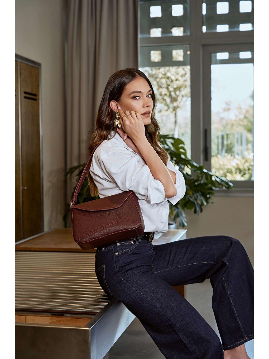 Bordo Kadın Omuz Çantası-8