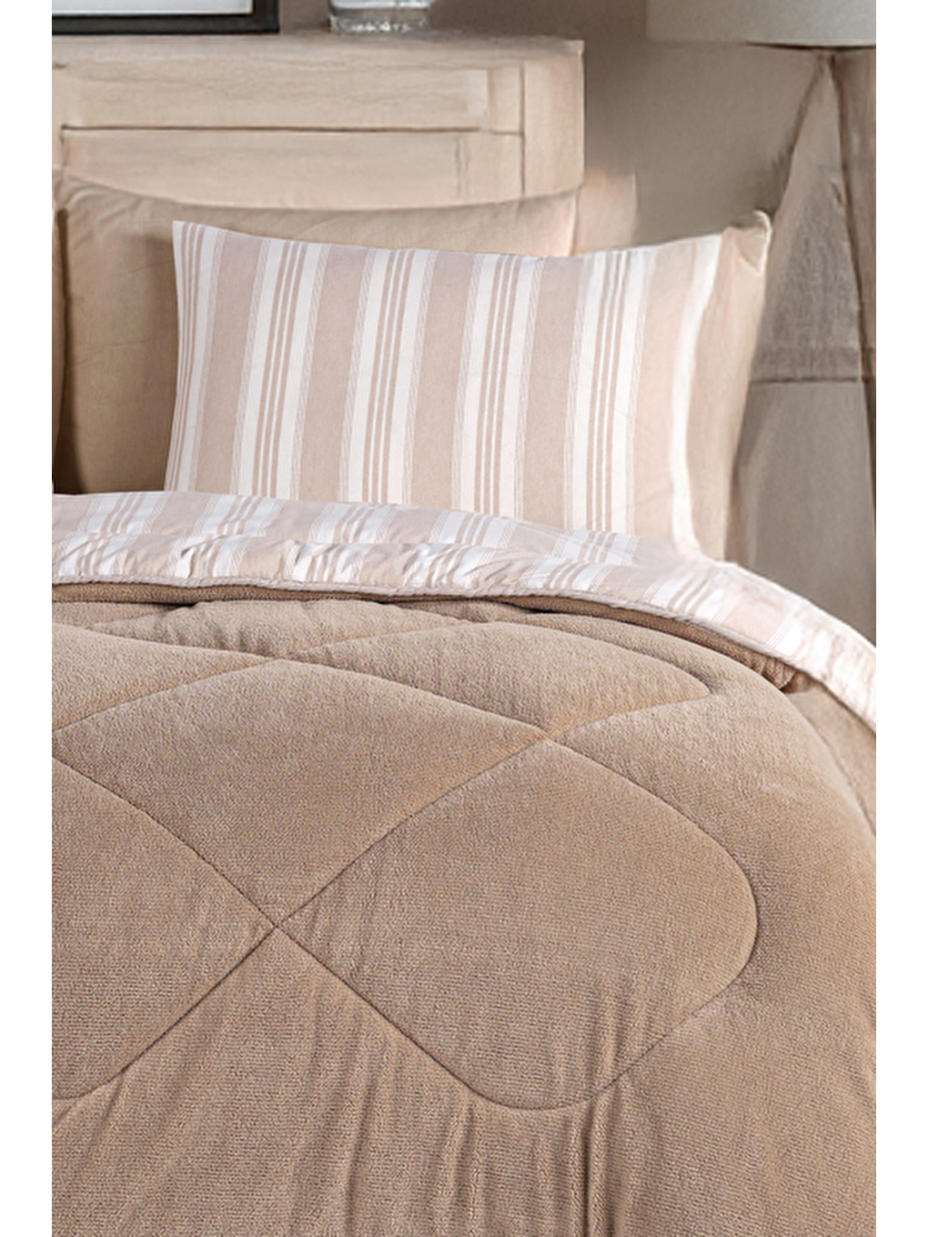 Wellsoft Yorgan Çift Kişilik Soft Line Bej-2