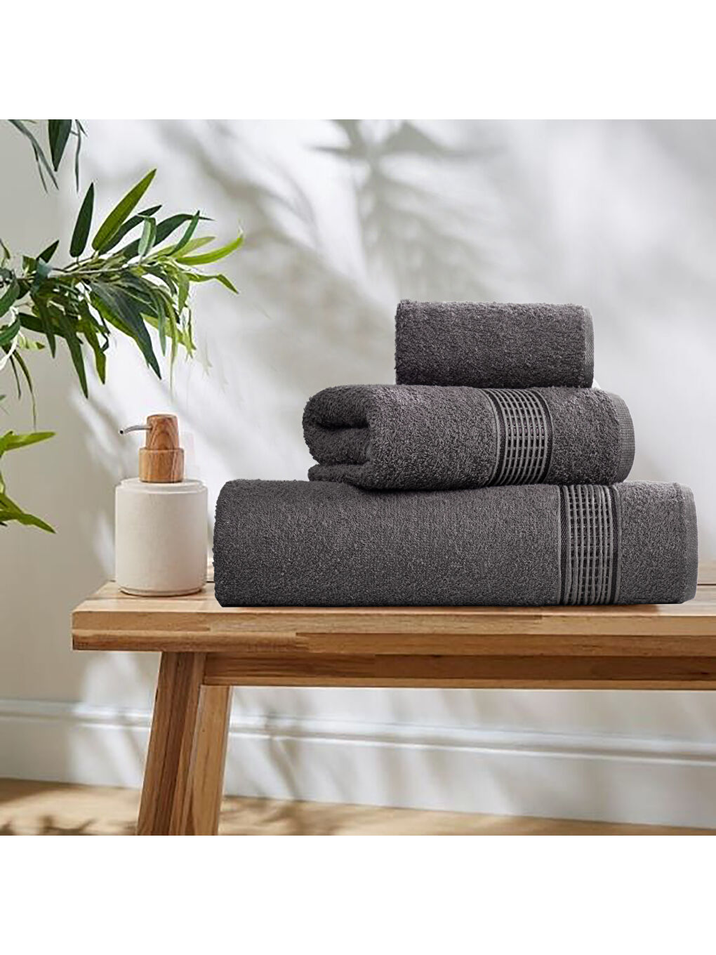 3lü Havlu Seti Ezgi Antrasit 70x140 + 50x85 + 30x50