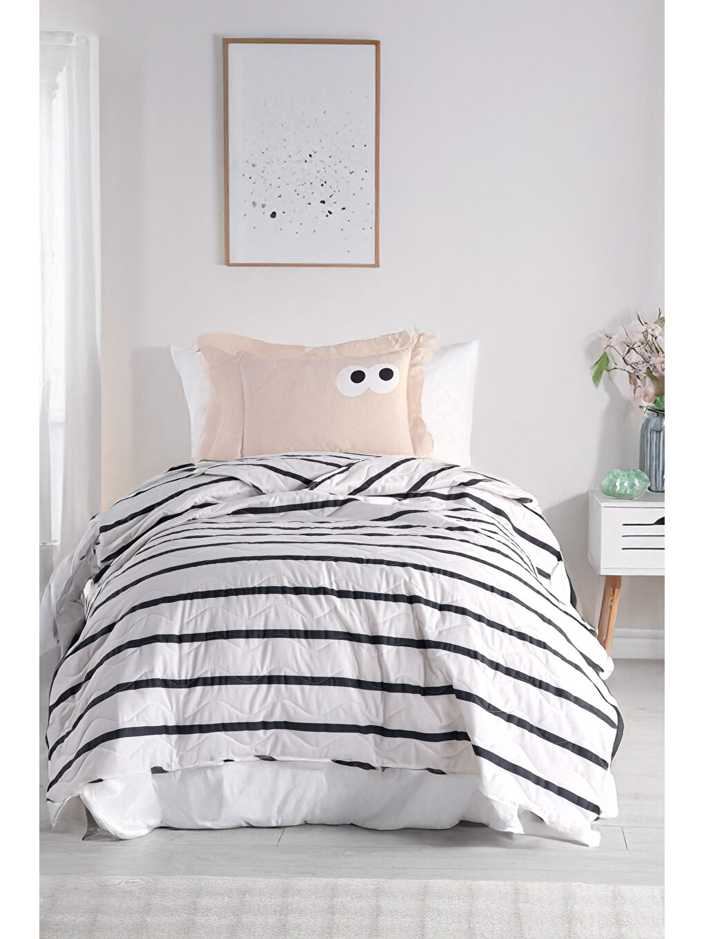 Kahverengi Kapitone Yatak Örtüsü Seti Tek Kişilik Funny Kahve