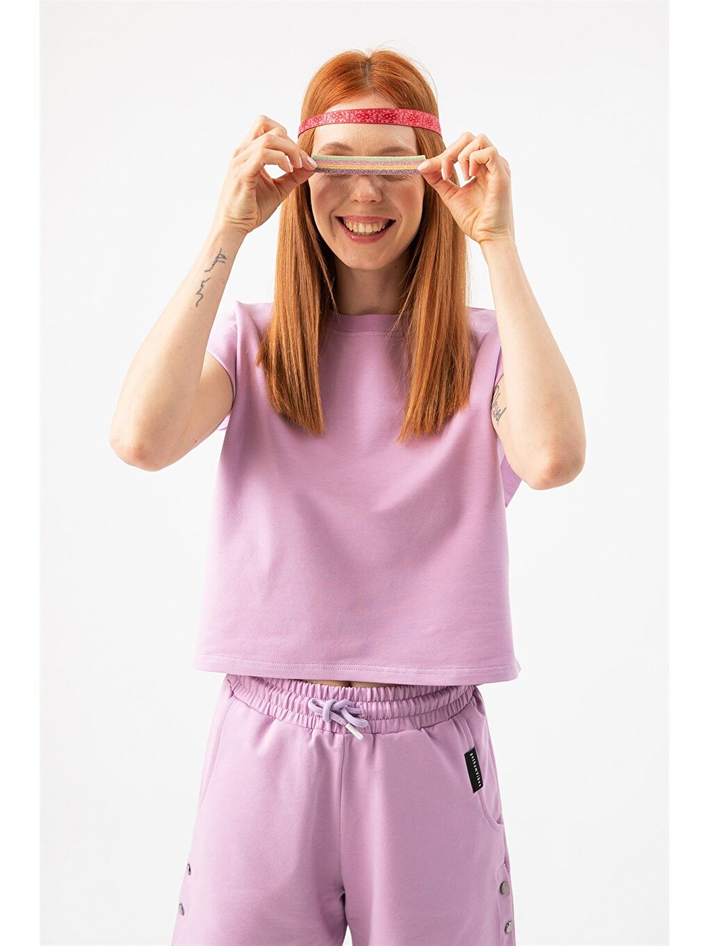 Kadın Base Kısa Lila T-Shirt-3