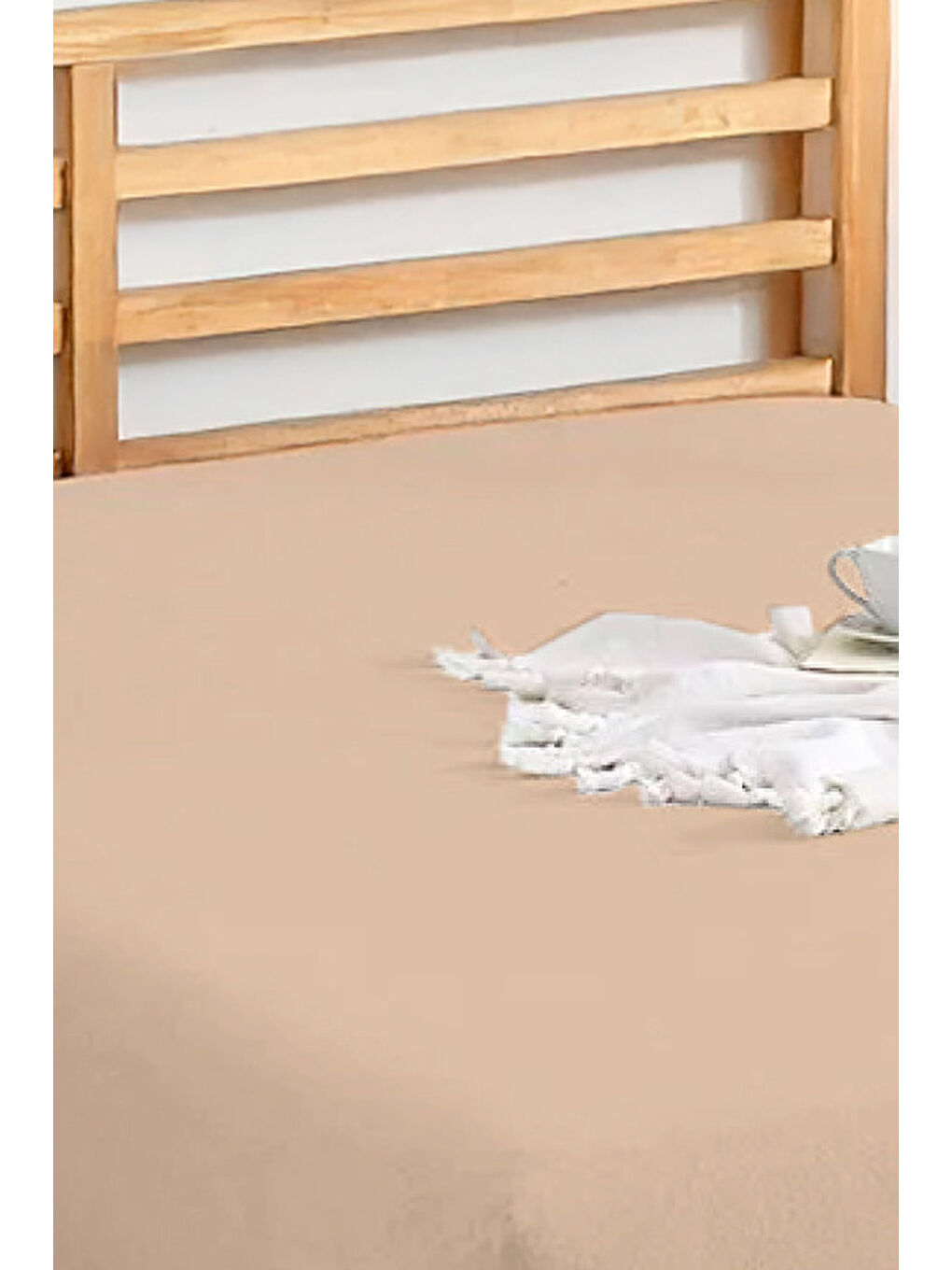 Penye Lastikli Çarşaf Pamuklu Jersey Süper Battal Kişilik 200x200cm Bej-3