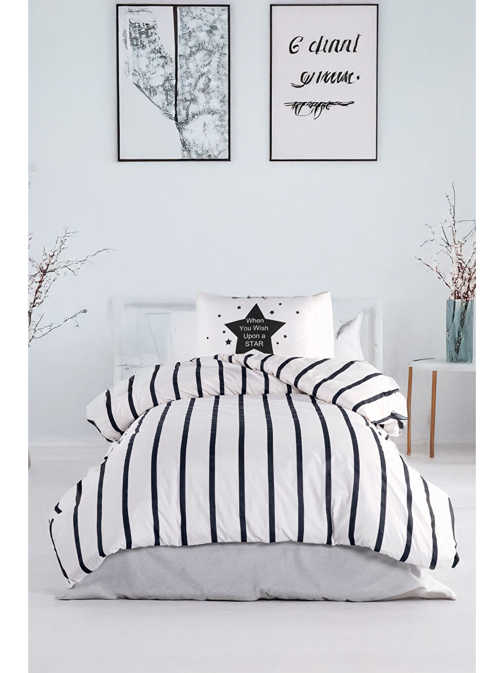 Kolay Ütülenir Nevresim Takımı Tek Kişilik FunnyStar Siyah-Beyaz