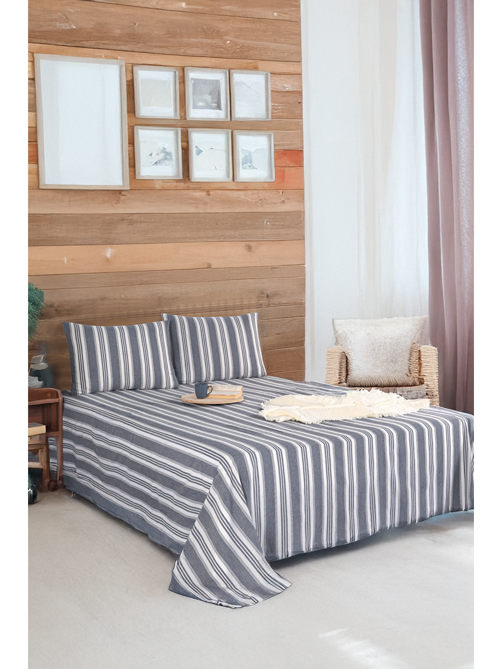 Sport Çizgili Çarşaf + Yastık Kılıfı Seti Çift Kişilik Soft Line Antrasit