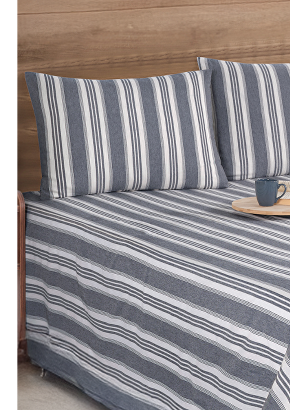 Sport Çizgili Çarşaf + Yastık Kılıfı Seti Çift Kişilik Soft Line Antrasit-1